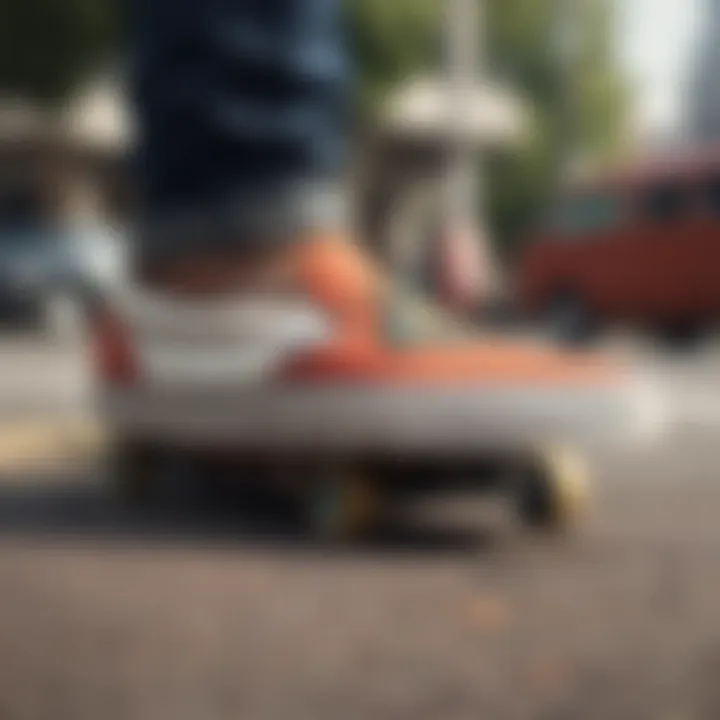 Dynamic shot of Vans Trek Slip-On in action on a skateboard