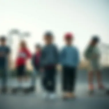 Group of young skaters wearing Velcro Vans in a skate park