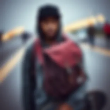 Herschel Bag as Part of Skateboarder's Outfit A skateboarder integrating the Herschel bag into daily attire