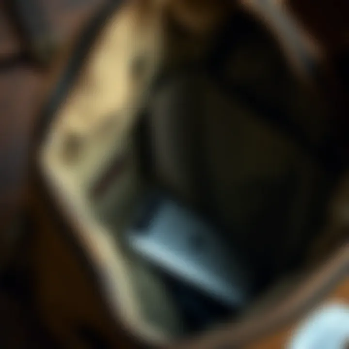 Interior Features of the Herschel Shoulder Bag Close-up of Herschel bag's interior pockets and compartments