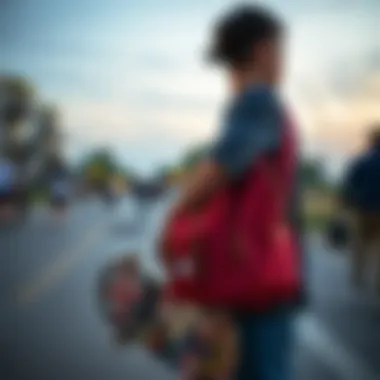 Herschel Shoulder Bag in Action Herschel shoulder bag being used in a casual skateboarding setting