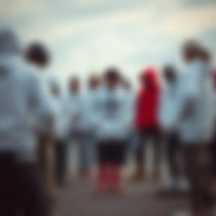 Skateboarding Community Connection Group of skateboarders gathered, all wearing white Adidas hoodies, demonstrating community spirit.