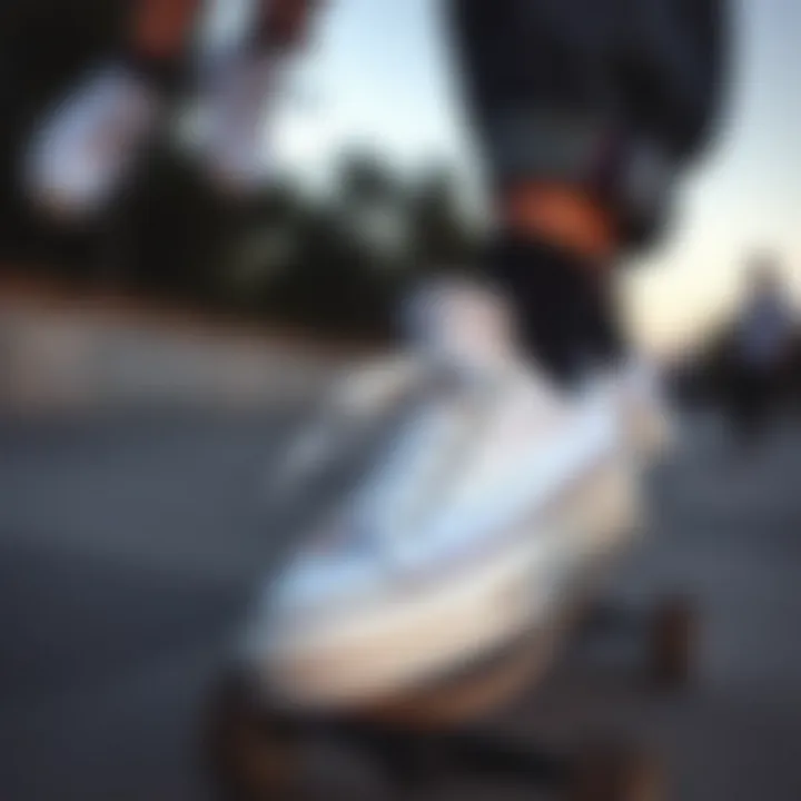 White Converse Thick Sole on Skateboard White Converse thick sole shoes on a skateboard