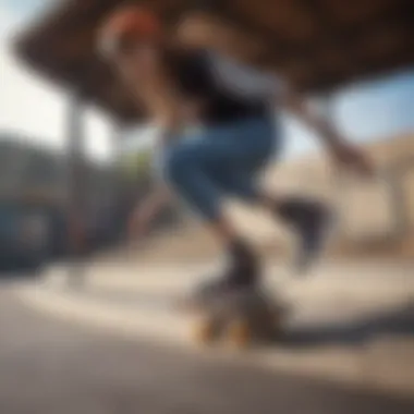 Skater in Action with DVS Footwear Female skater performing a trick while wearing DVS footwear