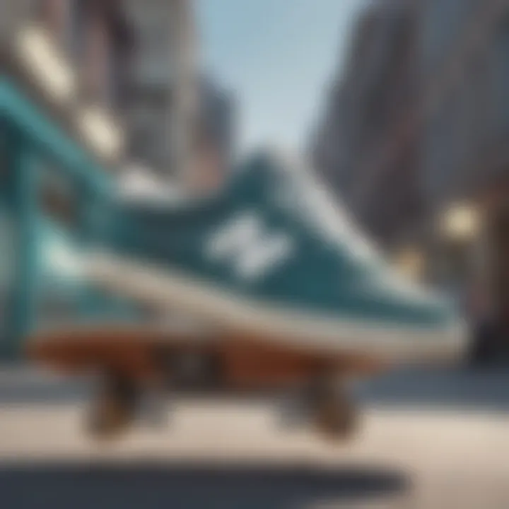 New Balance skate shoes on a skateboard