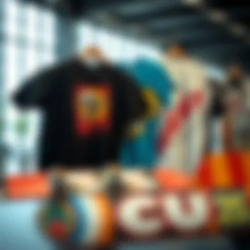 A collection of vibrant graphic tees showcasing unique designs and styles popular in skate culture.