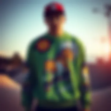 The Aesthetic of Skateboarding: Green Graphic Sweatshirts A vibrant green graphic sweatshirt adorned with unique skate-inspired artwork