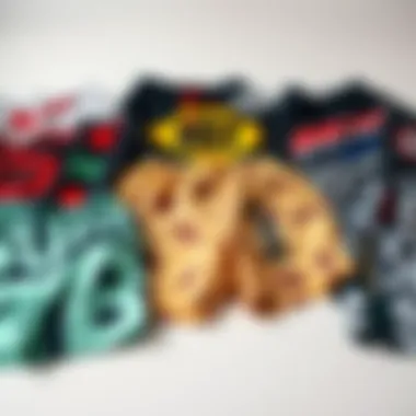 Flat lay of various heavy cotton shorts with unique designs