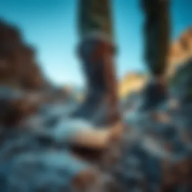 Hiking boots on rocky terrain showcasing durability