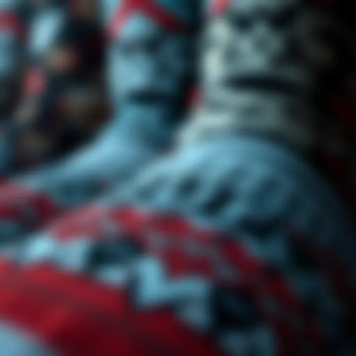 Close-up of distinct patterns and designs on HUF socks