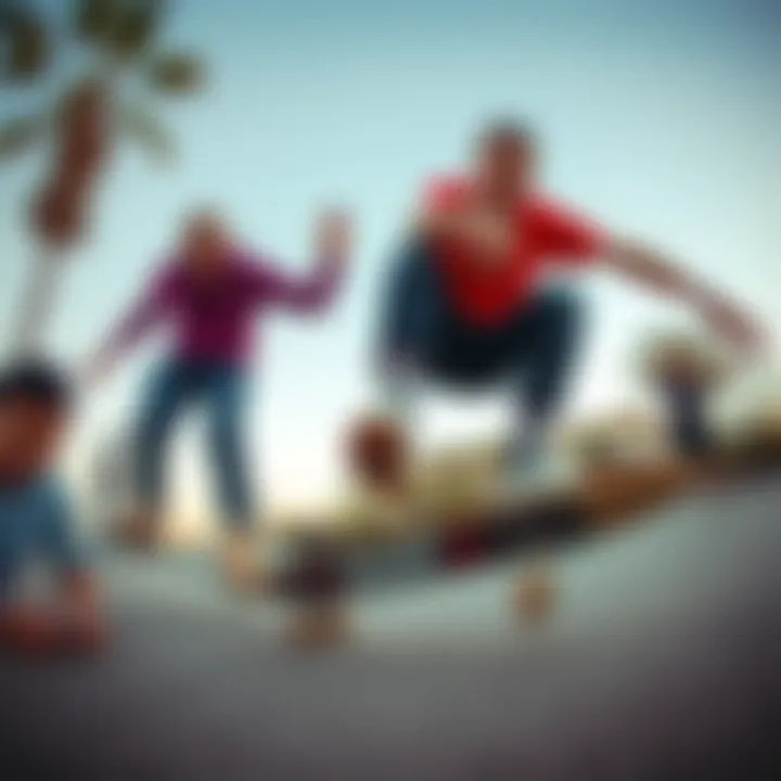 Skate culture enthusiasts showcasing HUF socks in action