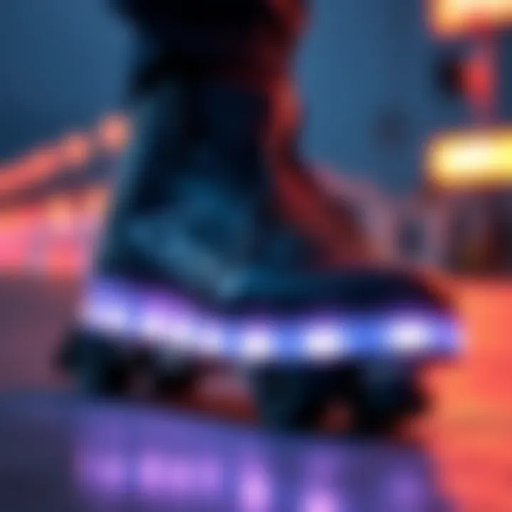 Innovative LED Technology Behind the Footwear Close up of the innovative LED technology used in light up roller skate shoes.