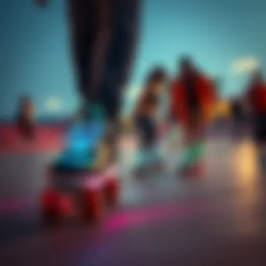 Skate Park Culture Embracing Light Up Shoes A lively skate park scene featuring skaters wearing light up roller skate shoes.