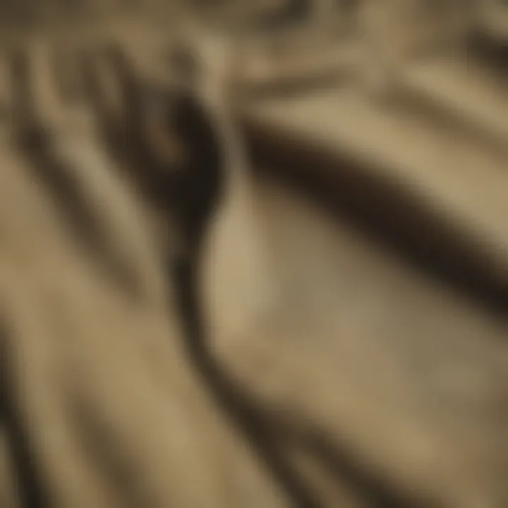 Close-up of khaki board shorts showcasing fabric texture and details