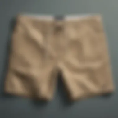 Comparing Styles of Khaki Board Shorts Different styles of khaki board shorts arranged for comparison