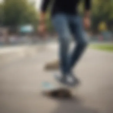 Action shot of a skateboarder wearing Lakai slip-ons at a skate park