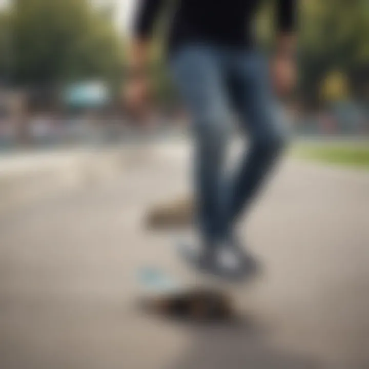 Action shot of a skateboarder wearing Lakai slip-ons at a skate park