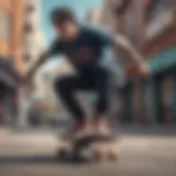 A stylish skater showcasing Live Fast clothing line while executing a trick on a skateboard