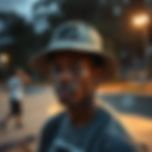 Bucket Hat Trends in Skate Culture Stylish bucket hats in a skate park setting.