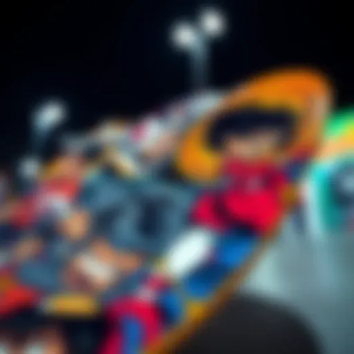 Dynamic Manga Illustrations on Griptape A vibrant manga griptape design showcasing dynamic comic characters in action.