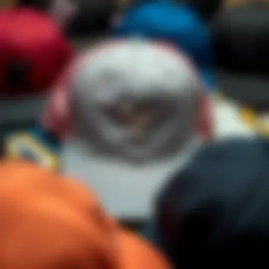 Flat lay of materials used in making streetwear baseball caps, highlighting texture and color