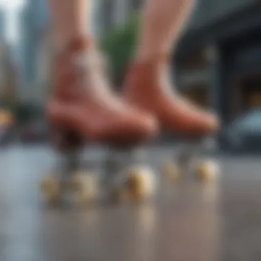 Moxi Lolly skates placed on a rink, highlighting their performance on the surface