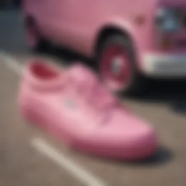 Close-up of pink Vans showcasing intricate design elements