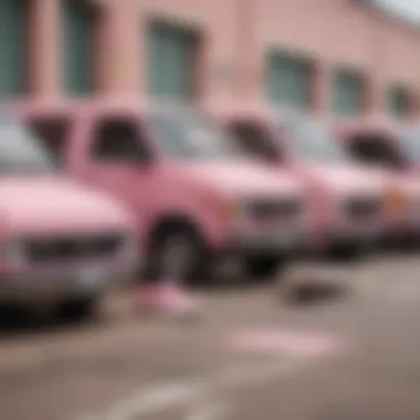 Group of skateboarders with diverse styles, highlighting pink Vans