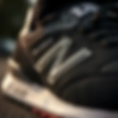 Close-up of New Balance 5740 Black showcasing intricate stitching details