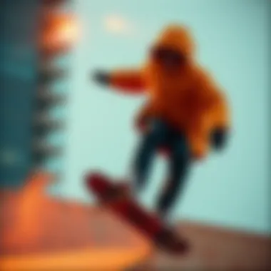 Skateboarder wearing Nike puffer coat in an action shot