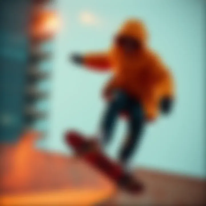 Skateboarder wearing Nike puffer coat in an action shot