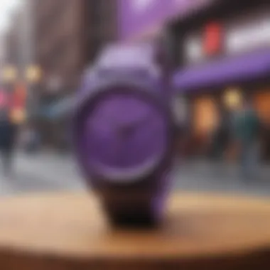 The Nixon Purple Watch displayed against a vibrant skate culture backdrop.