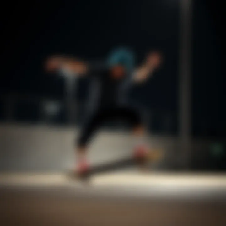 Skater performing a balance-enhancing stretch