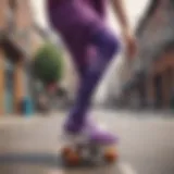 Dynamic skateboarder showcasing purple Stance socks in action