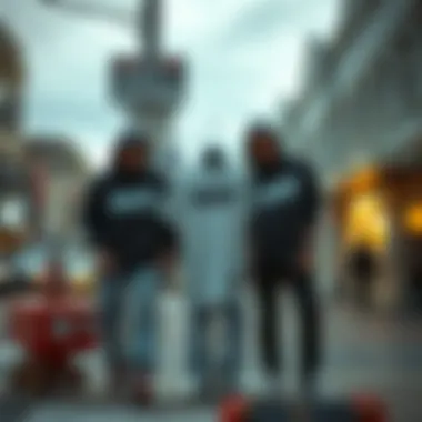 Riot Clothing as Urban Fashion An array of riot clothing pieces displayed on a street corner