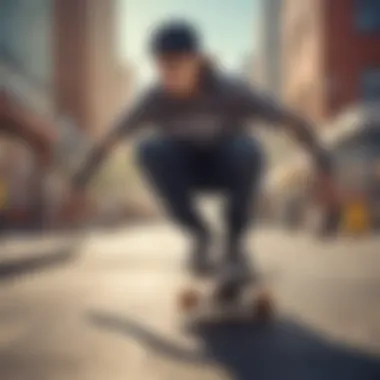 Self-Expression in Skate Culture A group of diverse skaters expressing their individuality in a public space