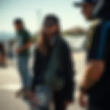 Community gathering of skateboarders sharing experiences
