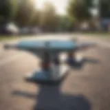 A close-up view of skateboard trucks showcasing their dimensions.