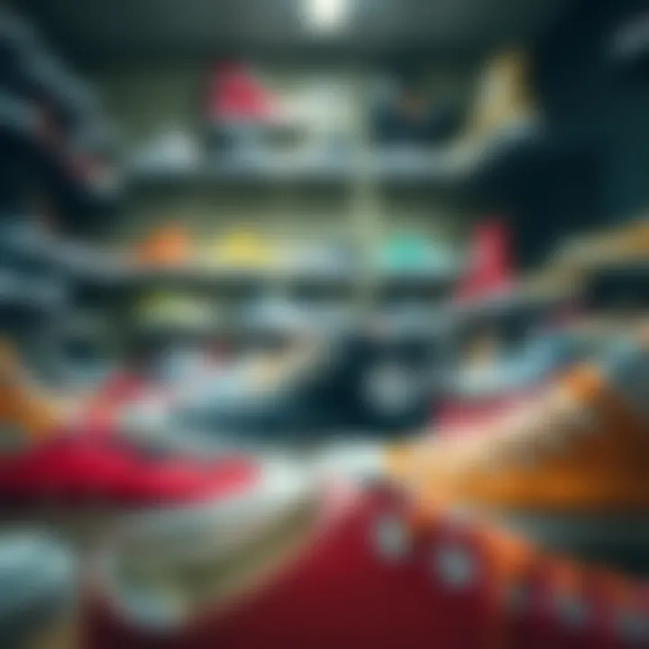 An array of Converse styles and colors available in a store.