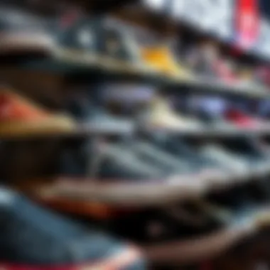 A stylish arrangement of Converse sneakers on display.