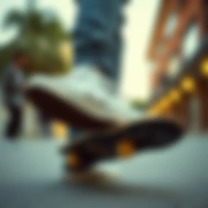 A skateboarder showcasing their Converse footwear in action.