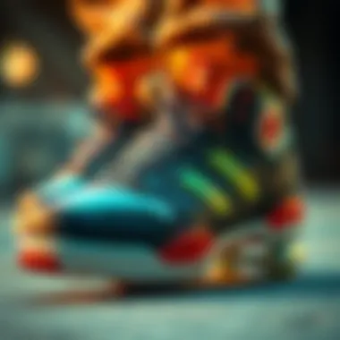 Close-up of the unique design features of skate shoes