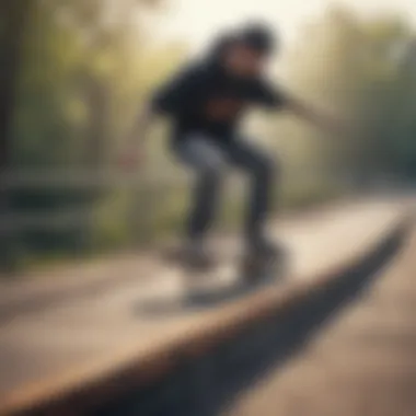 Skateboarder practicing techniques on a rail