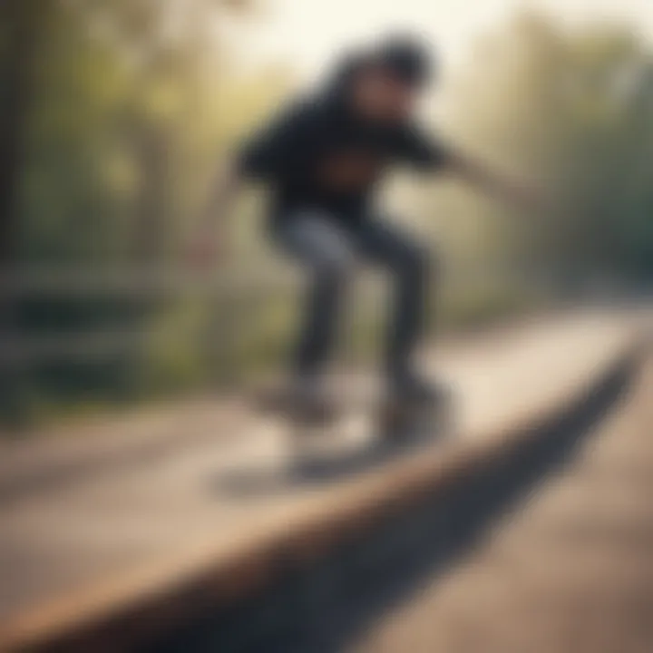 Skateboarder practicing techniques on a rail