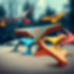 Illustration of various skate truck designs showcasing unique features.