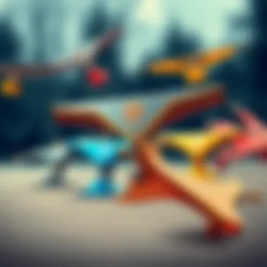 Illustration of various skate truck designs showcasing unique features.