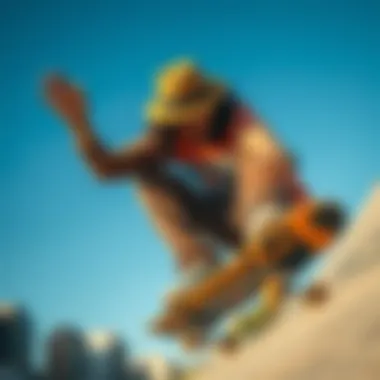 Skateboarder wearing a Brixton brown hat in action