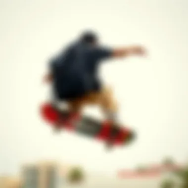 Skateboarder carrying a black backpack while performing a trick