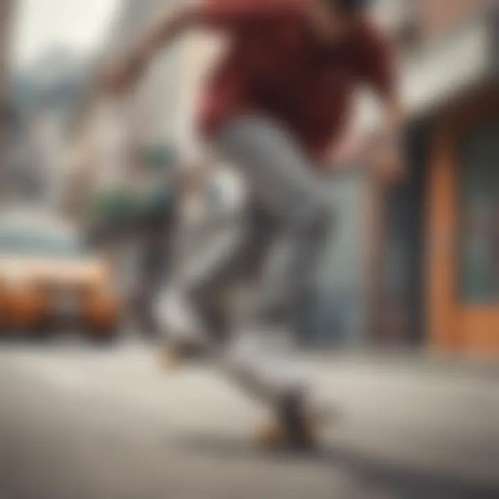 Skateboarder performing tricks while wearing Champion cropped joggers