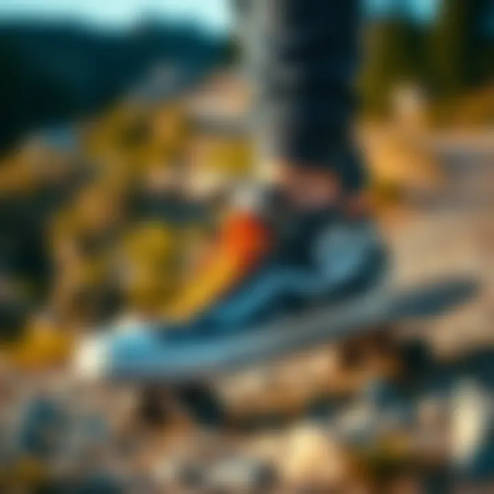 A skateboarder wearing Converse shoes while on a trail